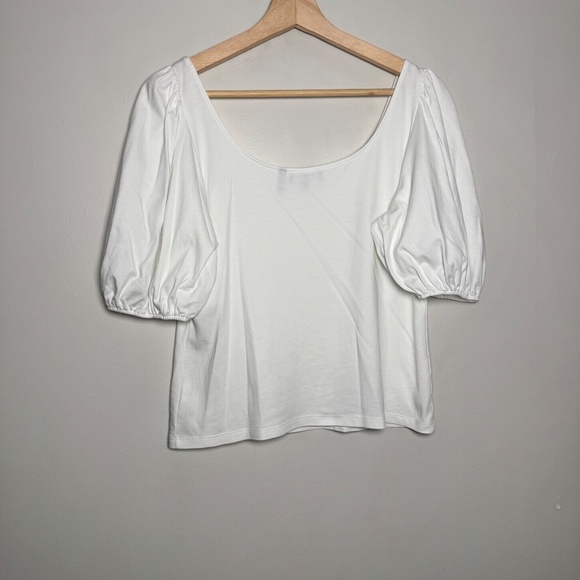 Theory Puff-Sleeve Scoop Top Clinton Knit White Top Sz M - Picture 6 of 7